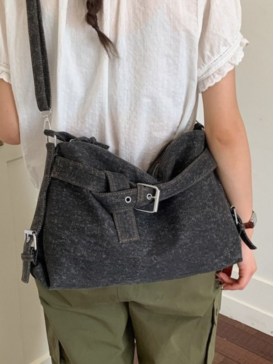 Denim Imported Size &amp shoulder bag in Black with relaxed silhouette