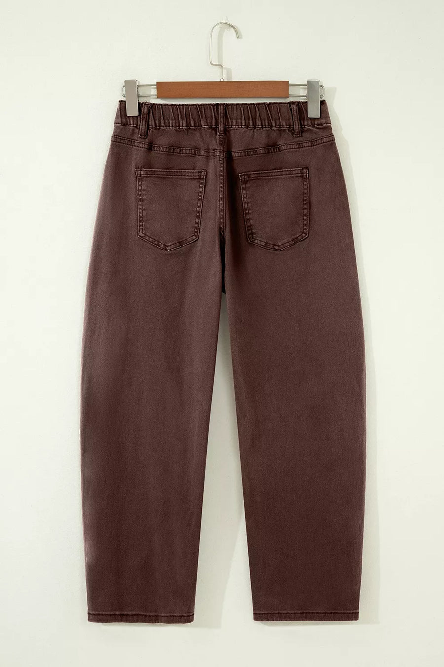 Solid Color Square Patch Pocket Barrel Jeans option 11