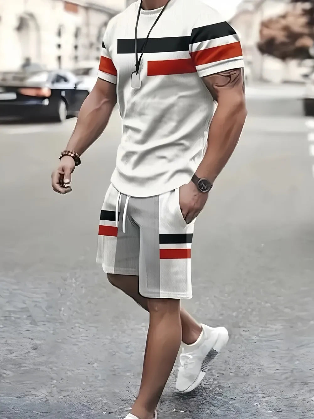 Ivory Men's Full Size Round Neck Tee And Shorts Set