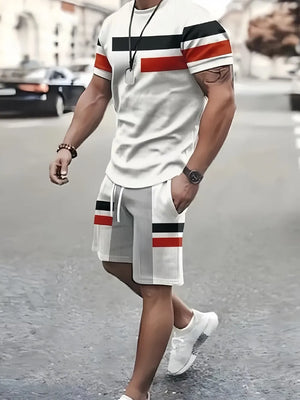 Ivory Men's Full Size Round Neck Tee And Shorts Set