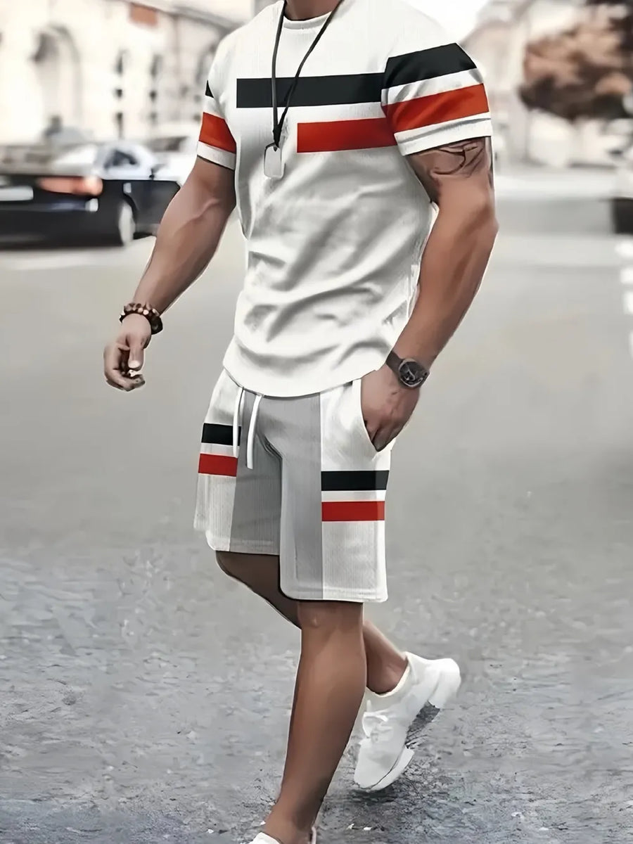 Ivory Men's Full Size Round Neck Tee And Shorts Set