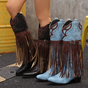 boots in black featuring fringe and fitted fit