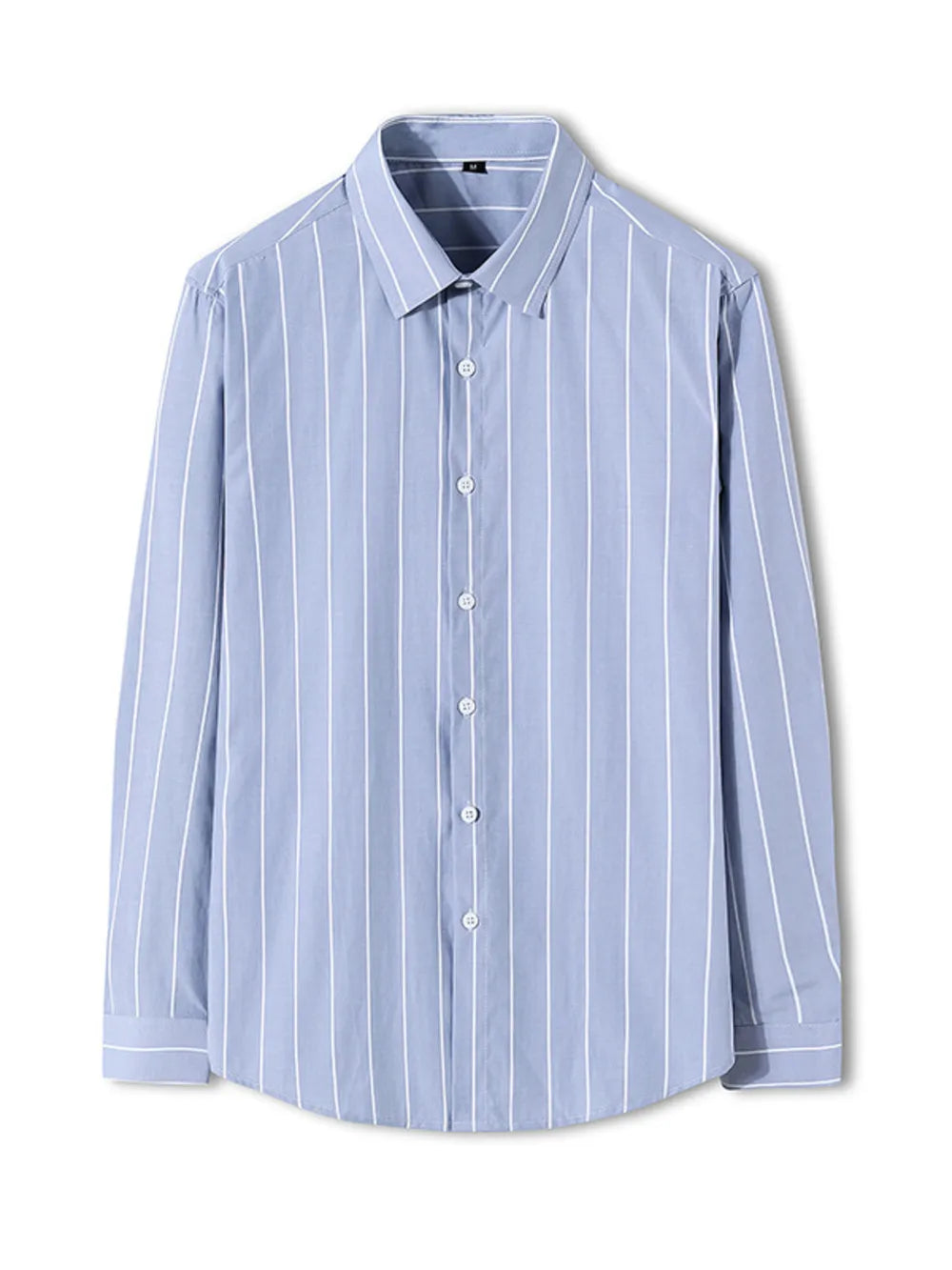 Blue striped long sleeve button-down shirt in cotton blend