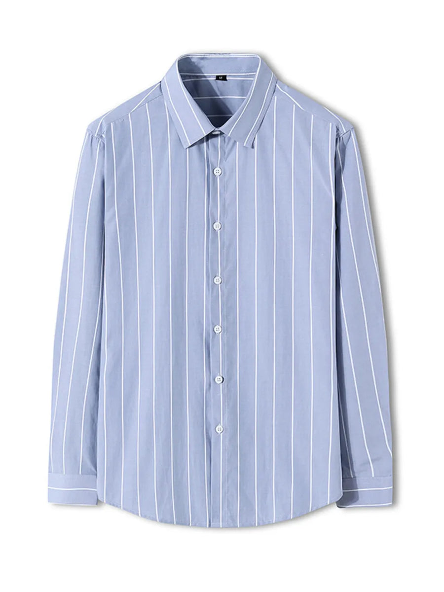 Blue striped long sleeve button-down shirt in cotton blend
