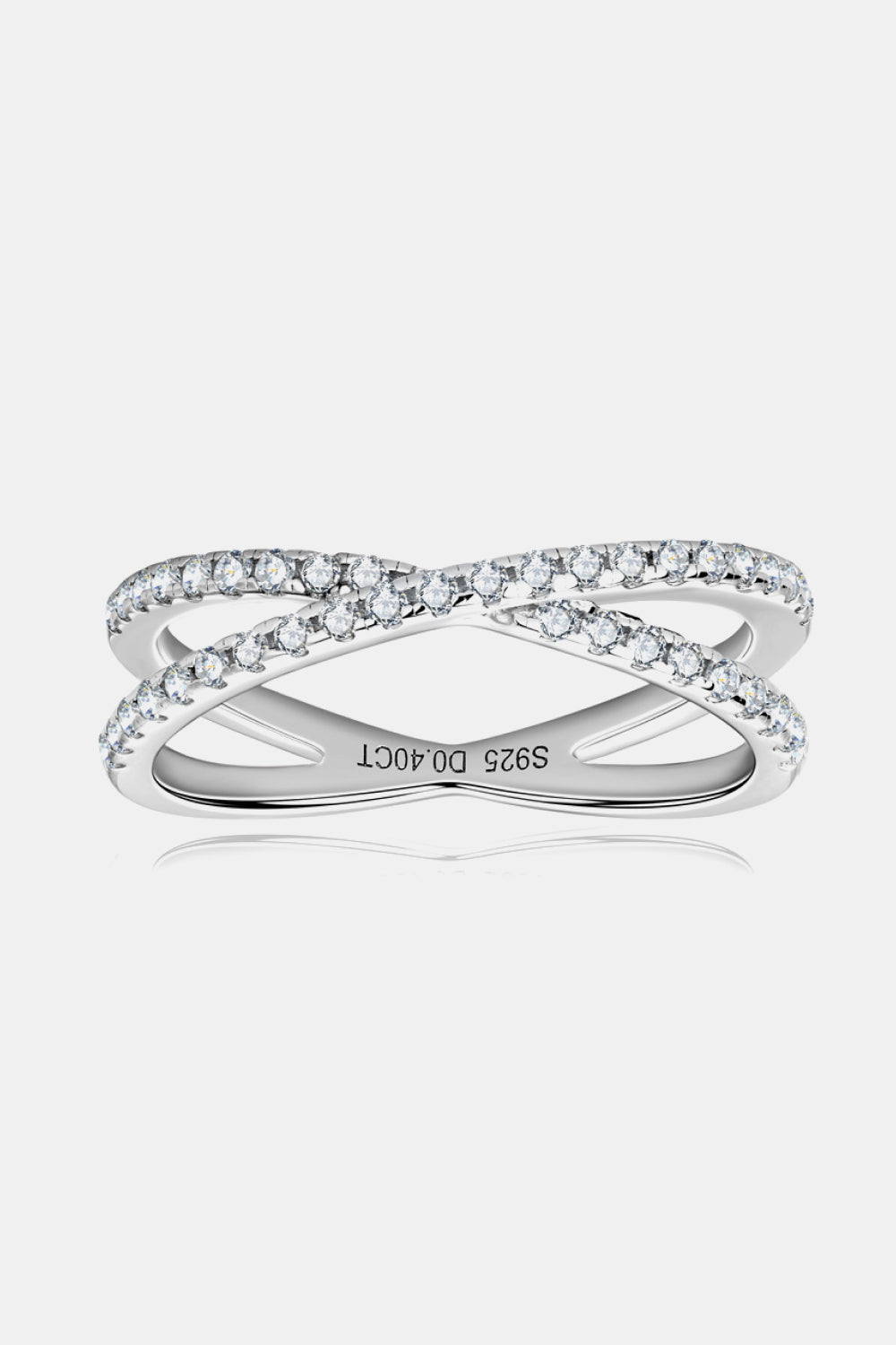 Silver pavé crossover band ring with sparkling stones
