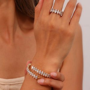 18K Gold-Plated Zircon Bracelet And Ring Set in clear with zircon embellishment