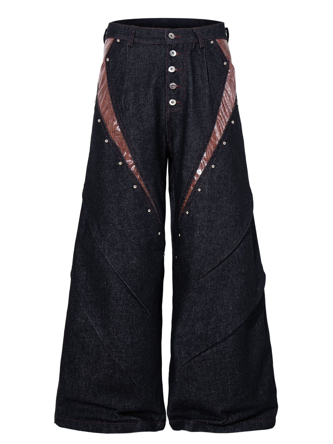 jeans in dark blue featuring buttoned and wide-leg fit