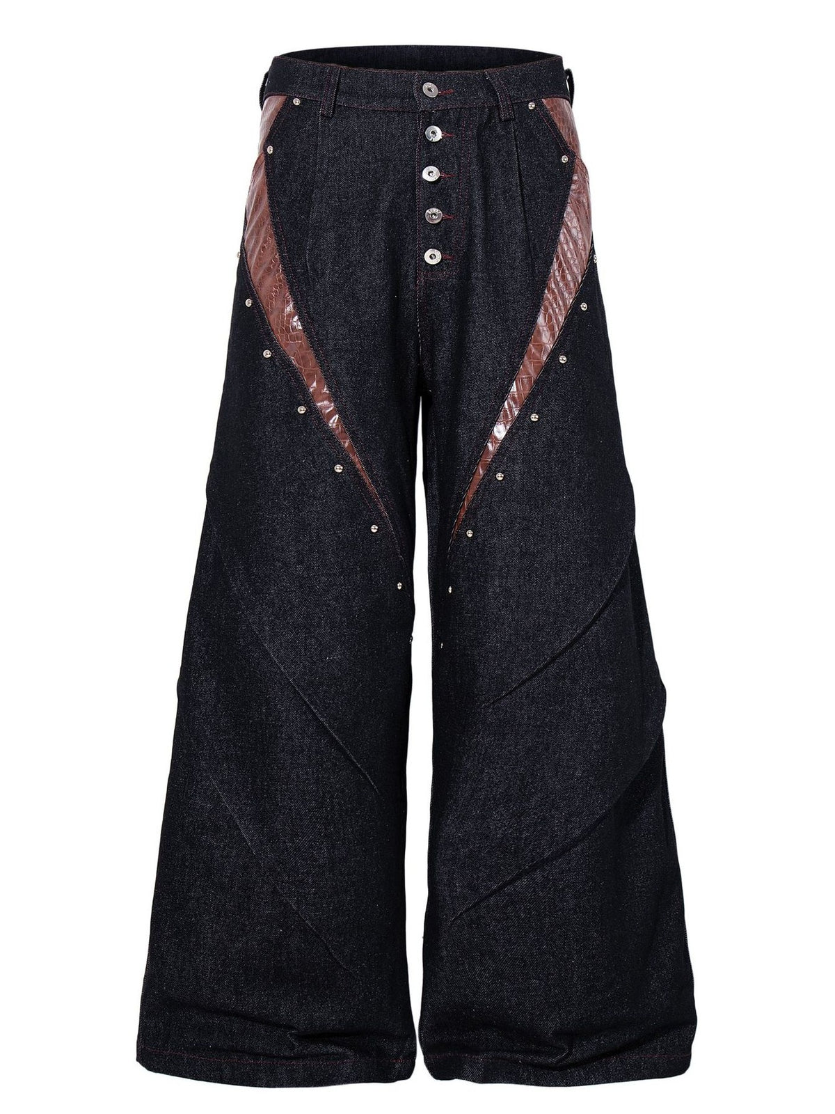 jeans in dark blue featuring buttoned and wide-leg fit