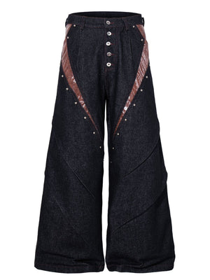 jeans in dark blue featuring buttoned and wide-leg fit