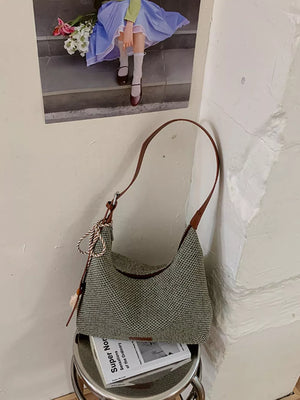 Tassel Woven Shoulder Bag in Sky Blue