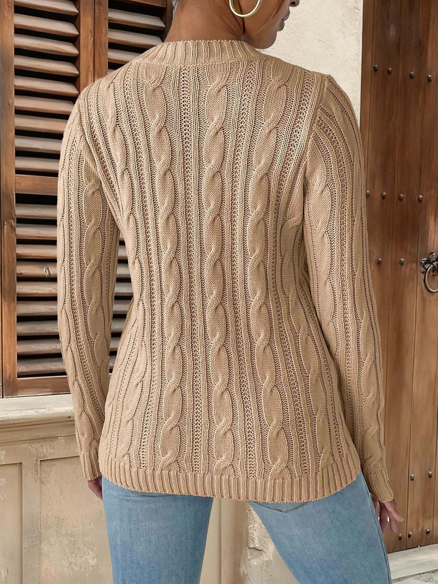 Strawberry Embellished Cable Knit Sweater in ivory with cable knit