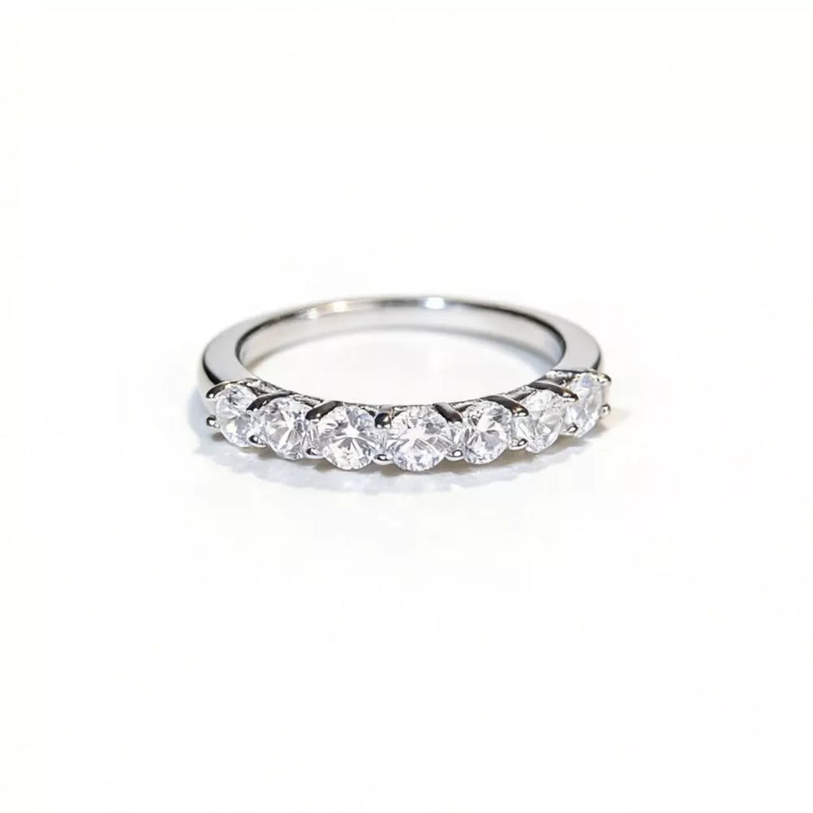 925 Sterling Silver Zircon Ring in clear with gemstone-embellished