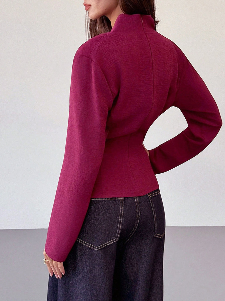 classic wrap top in Cerise with v-neck