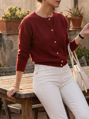 classic cardigan in Dark Gray with round neck