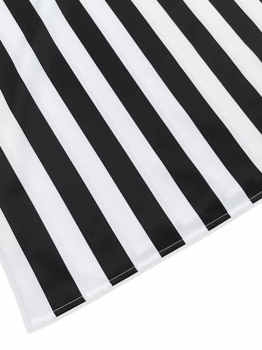 Black with Striped Notched Casual Mini Dress in Black