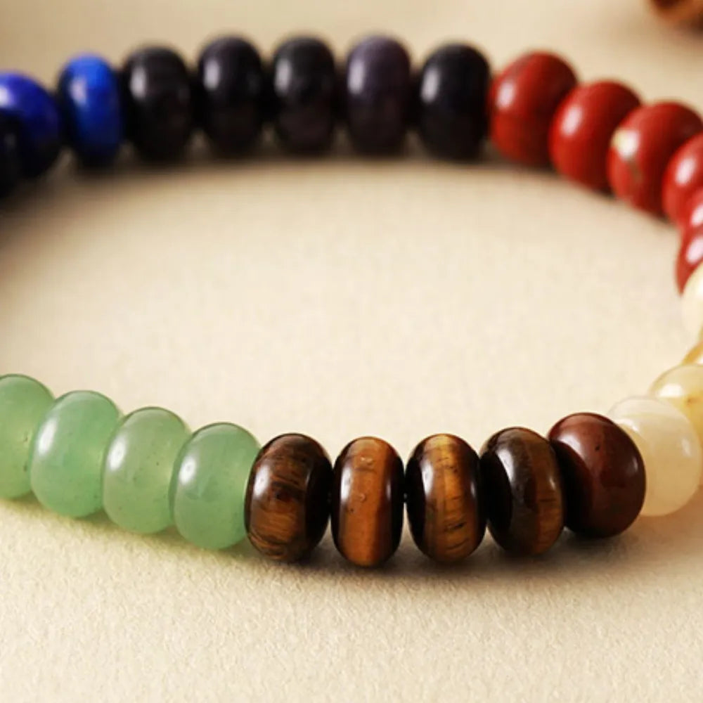 Chakra stone bead bracelet with tiger eye and green aventurine beads