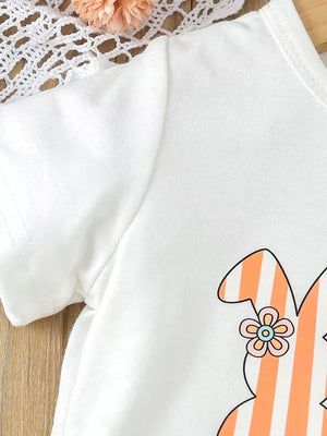 White with Children's Bunny Round Neck Tee And Pants Set in White