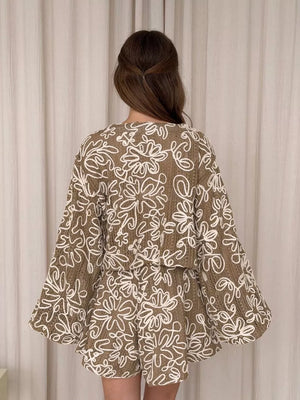 lounge set in Taupe with floral and lace
