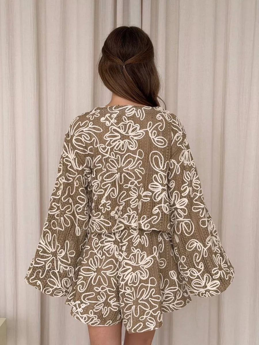 lounge set in Taupe with floral and lace
