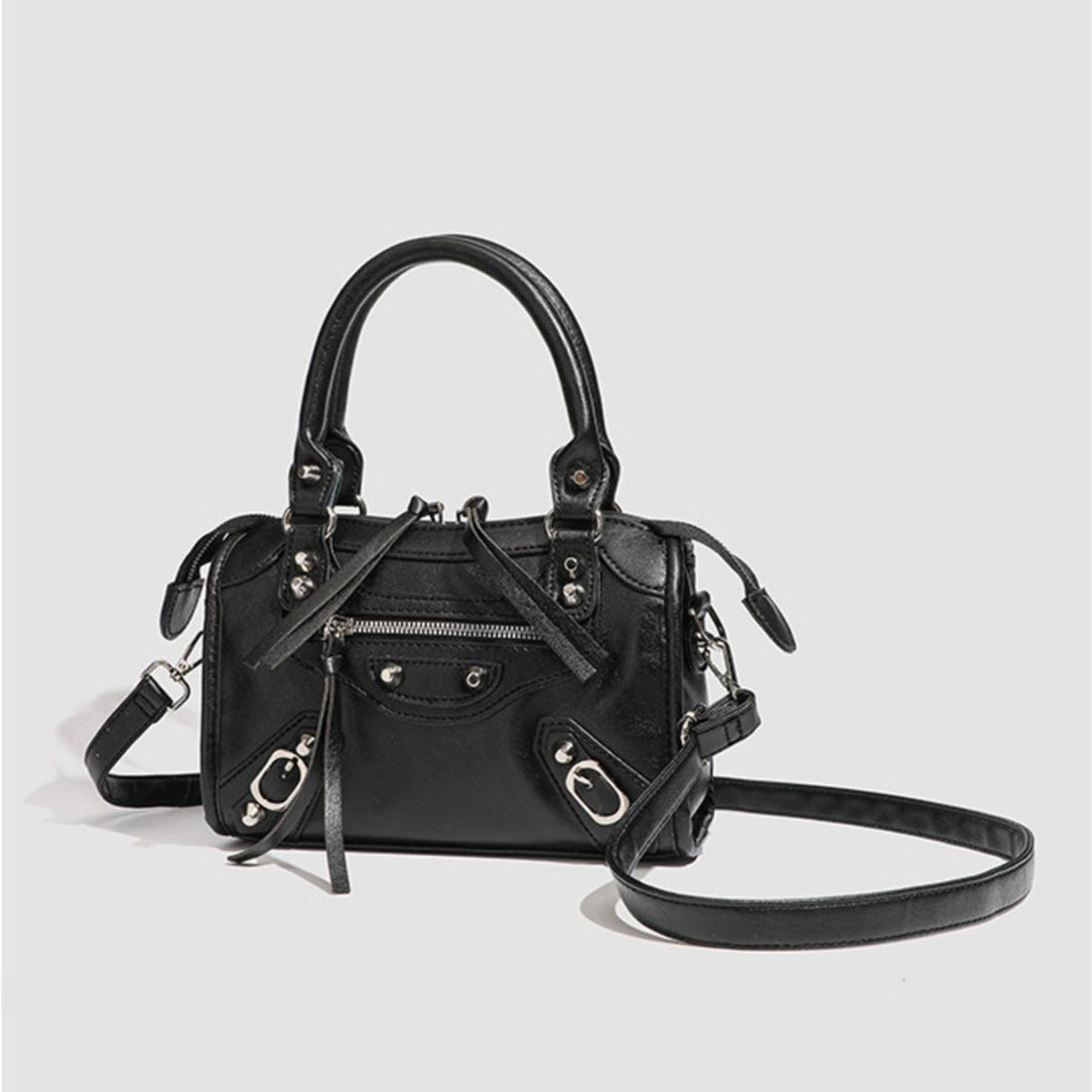 Motorcycle Studded Leather Crossbody Bag in black with studded