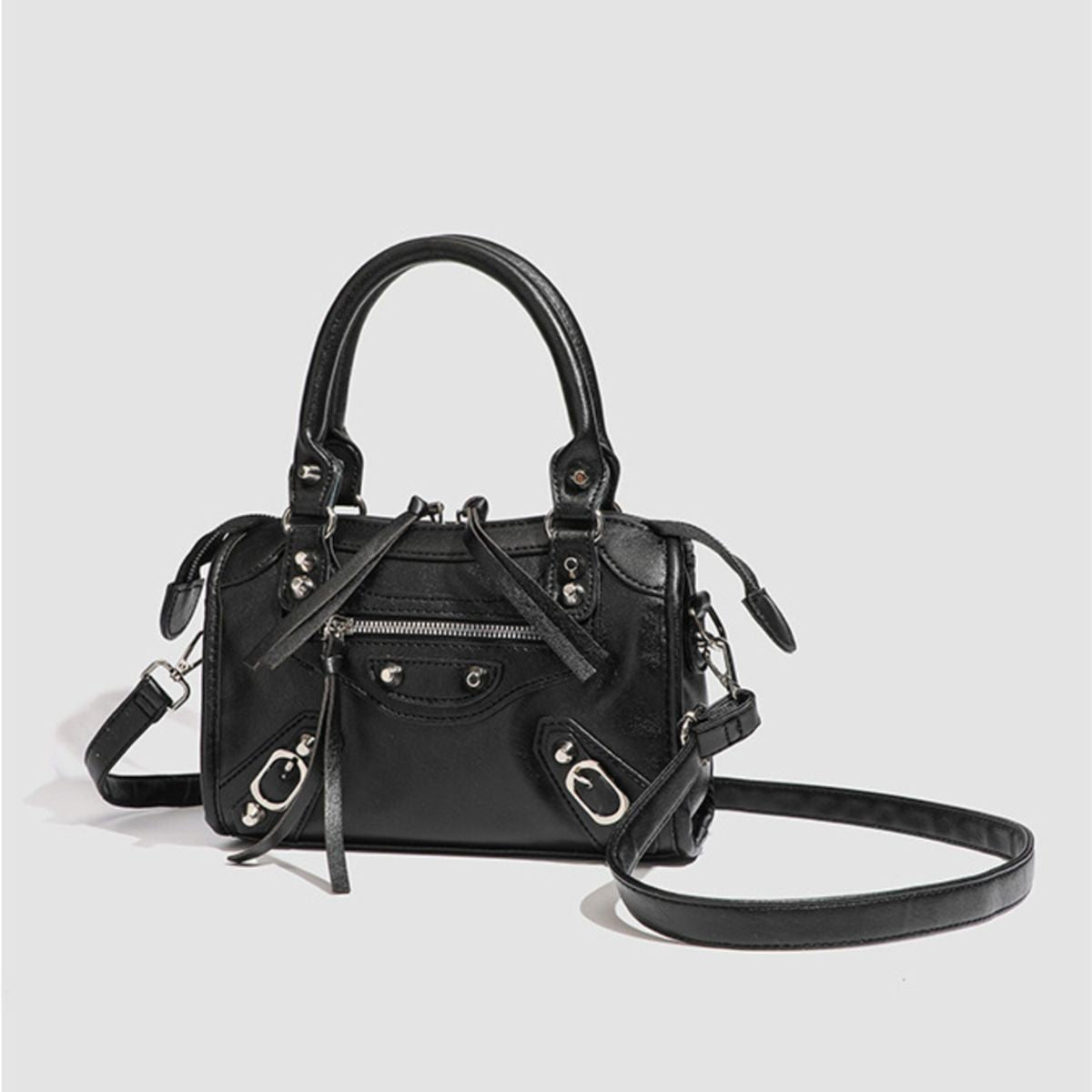 Motorcycle Studded Leather Crossbody Bag in black with studded