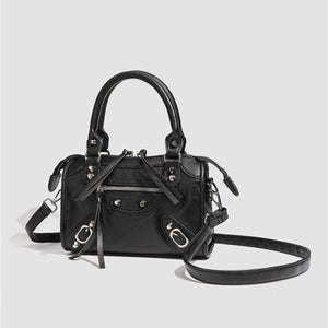Motorcycle Studded Leather Crossbody Bag in black with studded