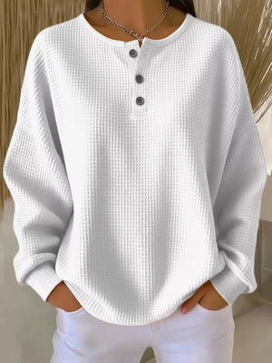 Orange Full Size Waffle Knit Button Detail Top Plus Size