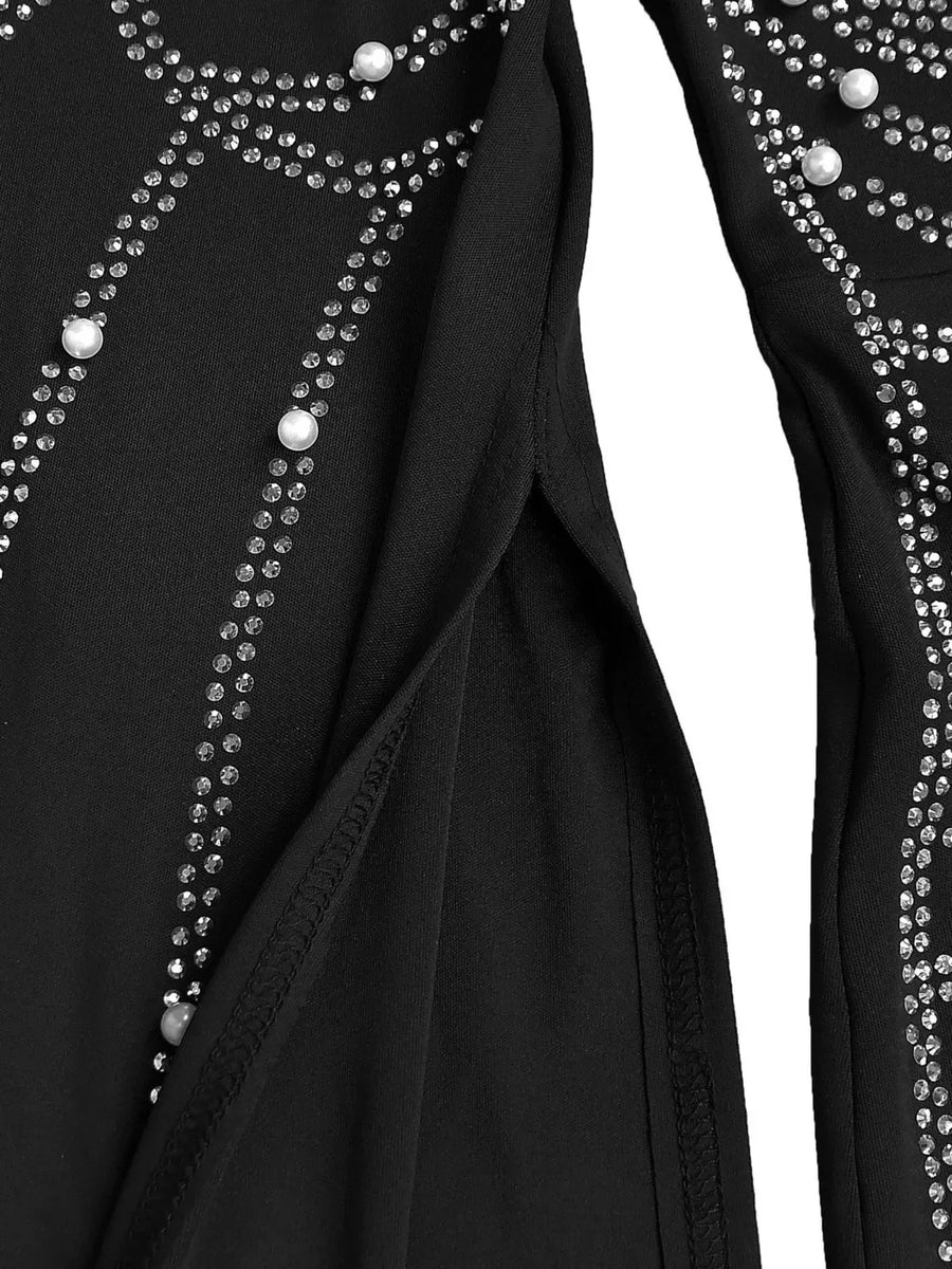 Black with formal gown with rhinestone embellishment 14