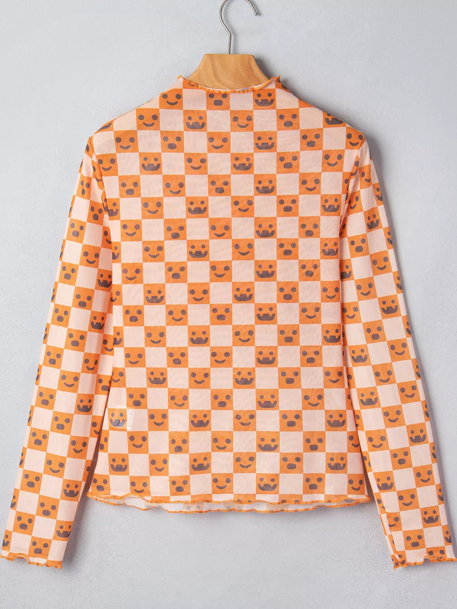 orange blouse with stretch and long sleeve