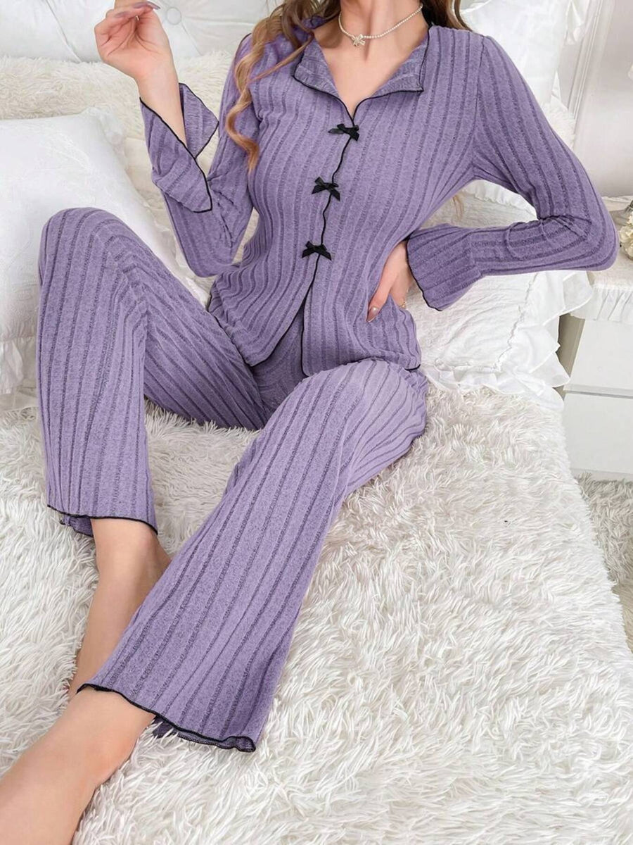 classic pajama set in White with collared