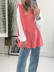 100% acrylic Care instructions: Machine wash cold sweater vest in coral pink with relaxed silhouette