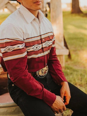 Peacock Blue Men's Full Size Geometric Print Long Sleeve Shirt