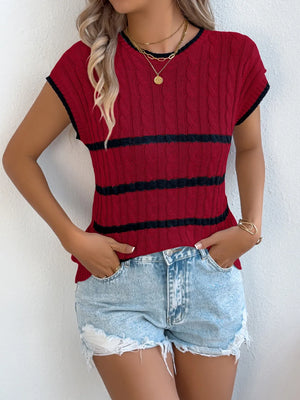 Vonili cable knit stripe sleeveless top in White