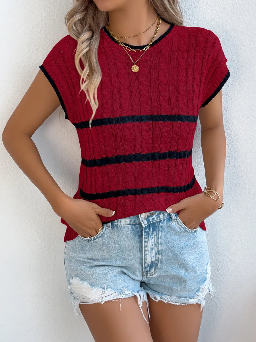 Vonili cable knit stripe sleeveless top in White