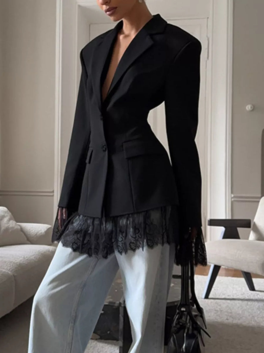 Black fitted blazer with notch lapel