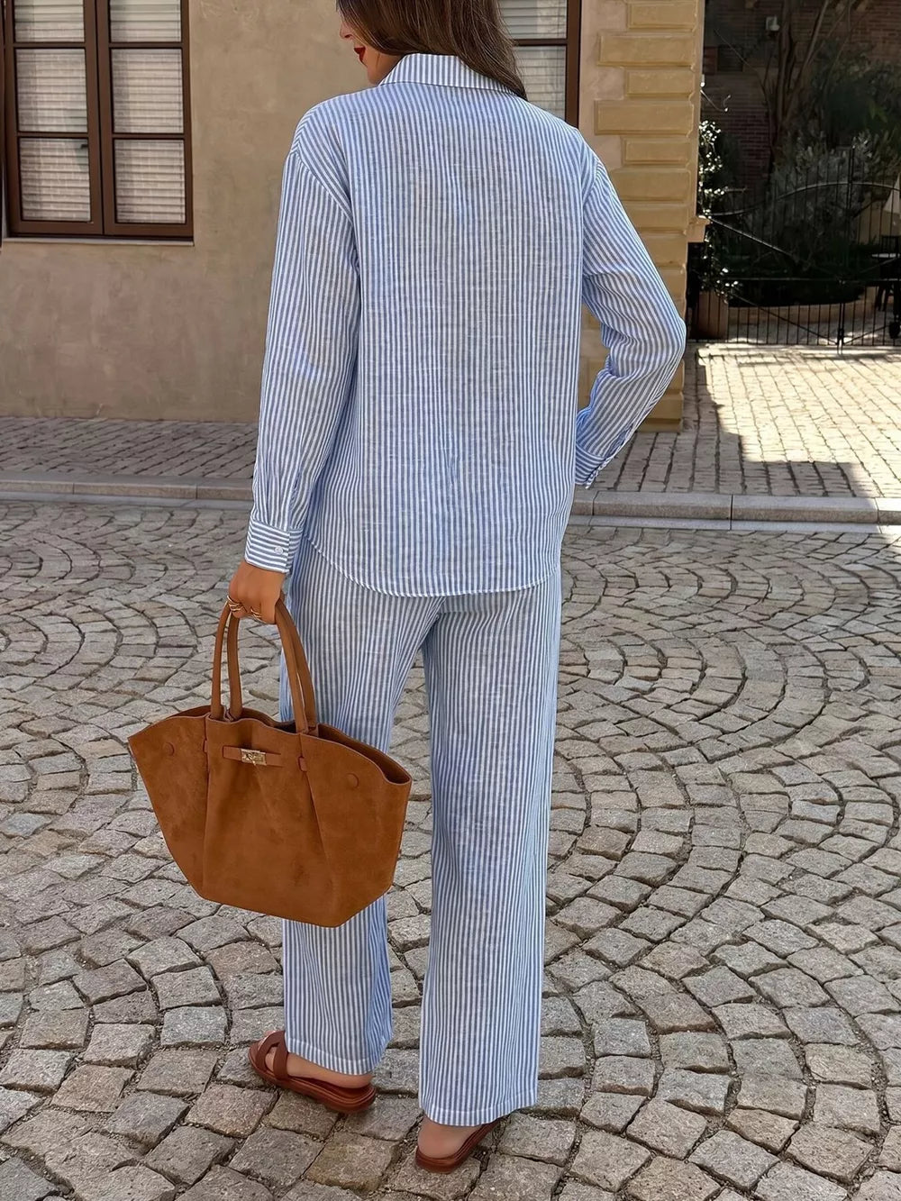 pajama set in Blue with striped and collared
