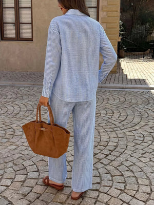 pajama set in Blue with striped and collared