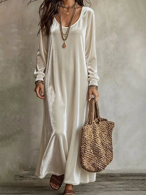 Gray Velvet Maxi Dress With Flowy Hem
