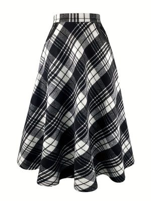 white midi skirt featuring pocketed and plaid