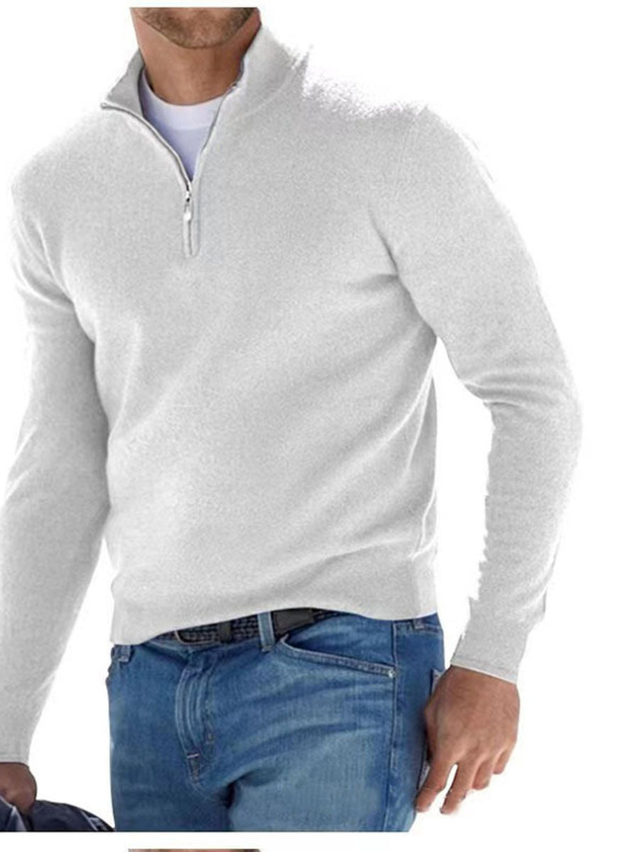 Black regular zip-up sweater with mock neck