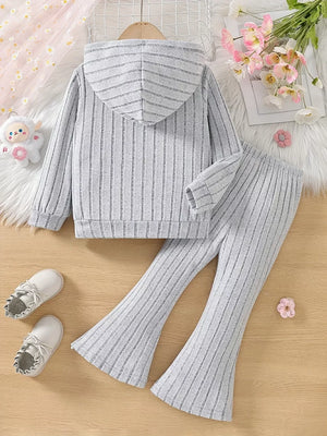 Children's Ribbed Knit Hooded Top And Pants Set option 6