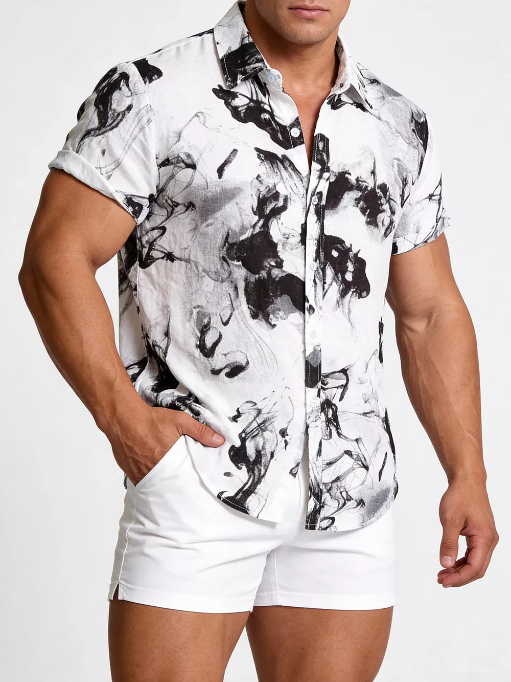 Black Men's Plus Size Abstract Ink Splash Short Sleeve Shirt