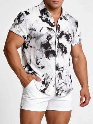 Black Men's Plus Size Abstract Ink Splash Short Sleeve Shirt