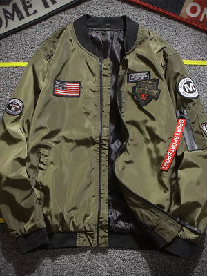 Men's Plus Size Military-inspired Bomber Jacket in Army Green