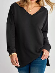 Blue t-shirt featuring side slit and waffle knit
