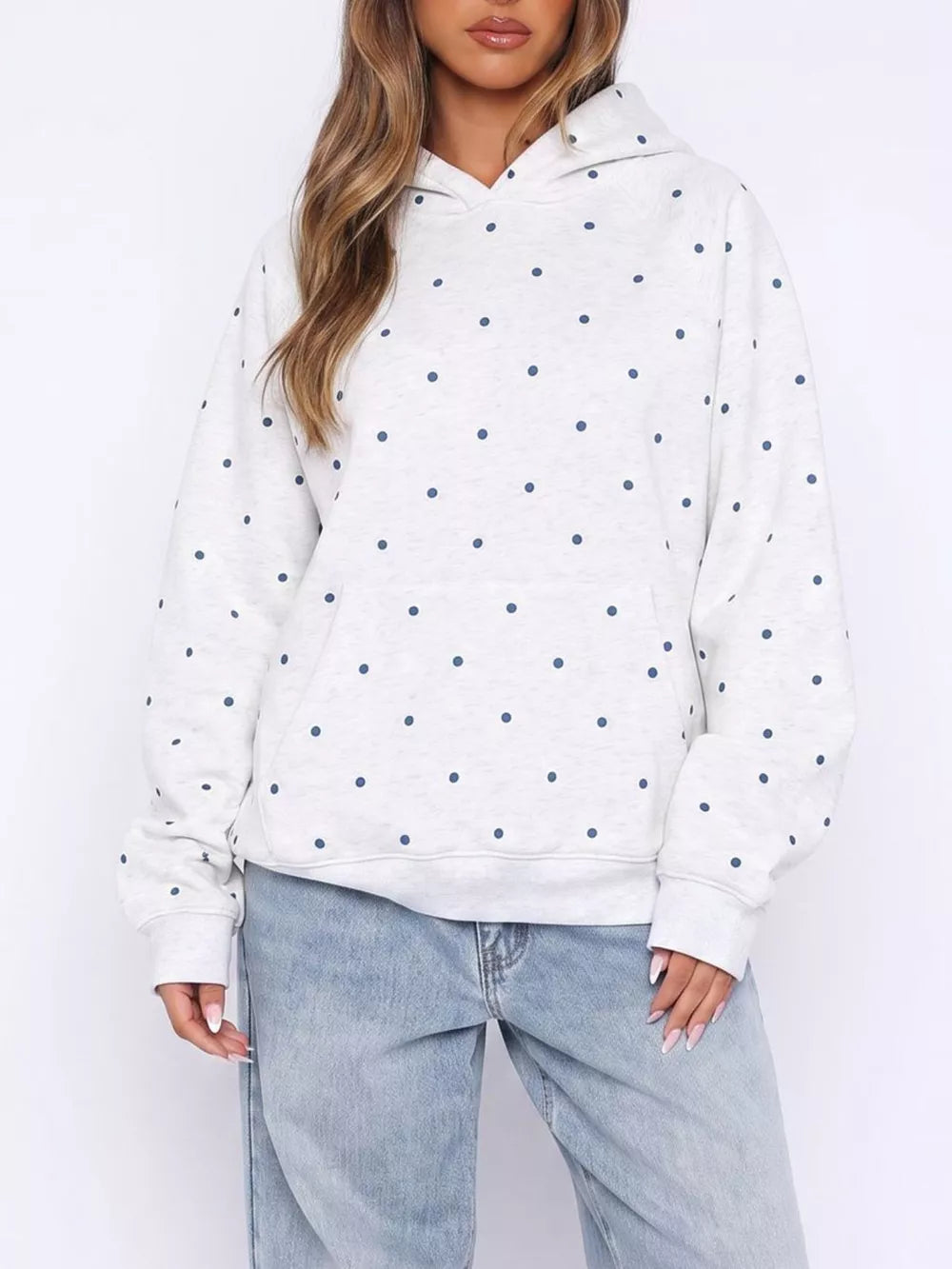 Polka Dot Raglan Sleeve Hoodie in Pastel Yellow with pocketed