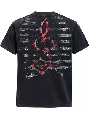 Black with Crew-neck Graphic Short-sleeve Top