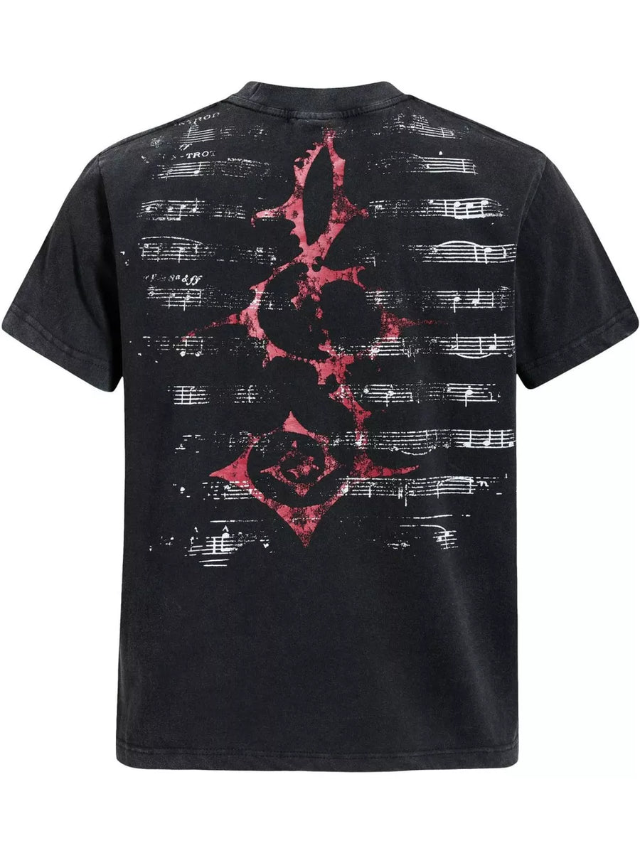 Black with Crew-neck Graphic Short-sleeve Top