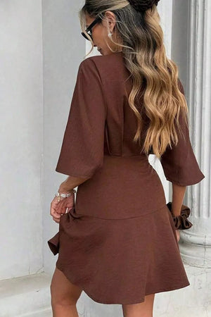 Surplice Half Sleeve Mini Dress in Burgundy