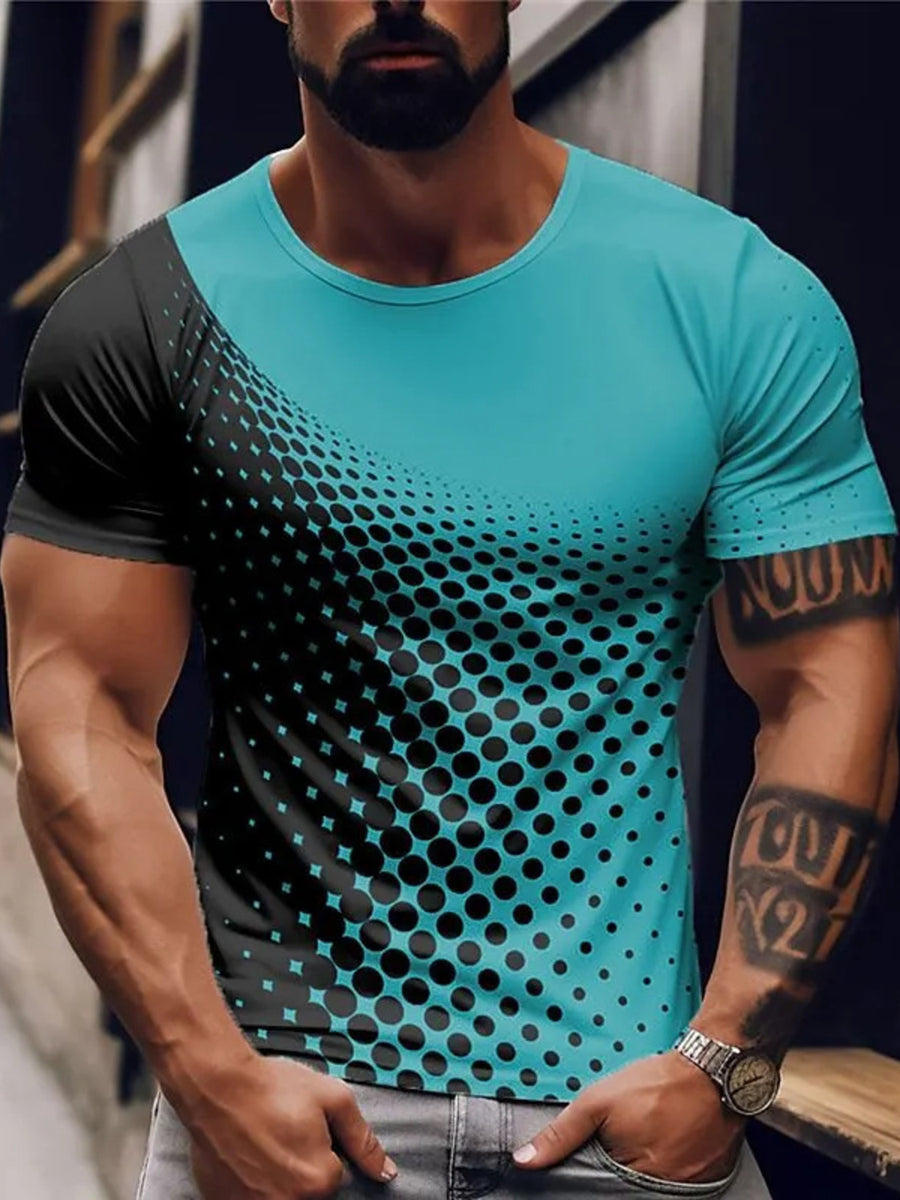 Men's turquoise and black gradient dot print crew neck t-shirt